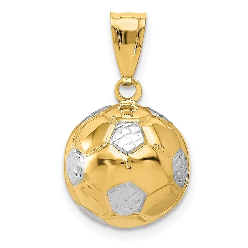 elegant choker for women -Diamond2Deal 14K Yellow Gold Rhodium Plated Soccer Ball Pendant (L- 19 mm, W- 12 mm)