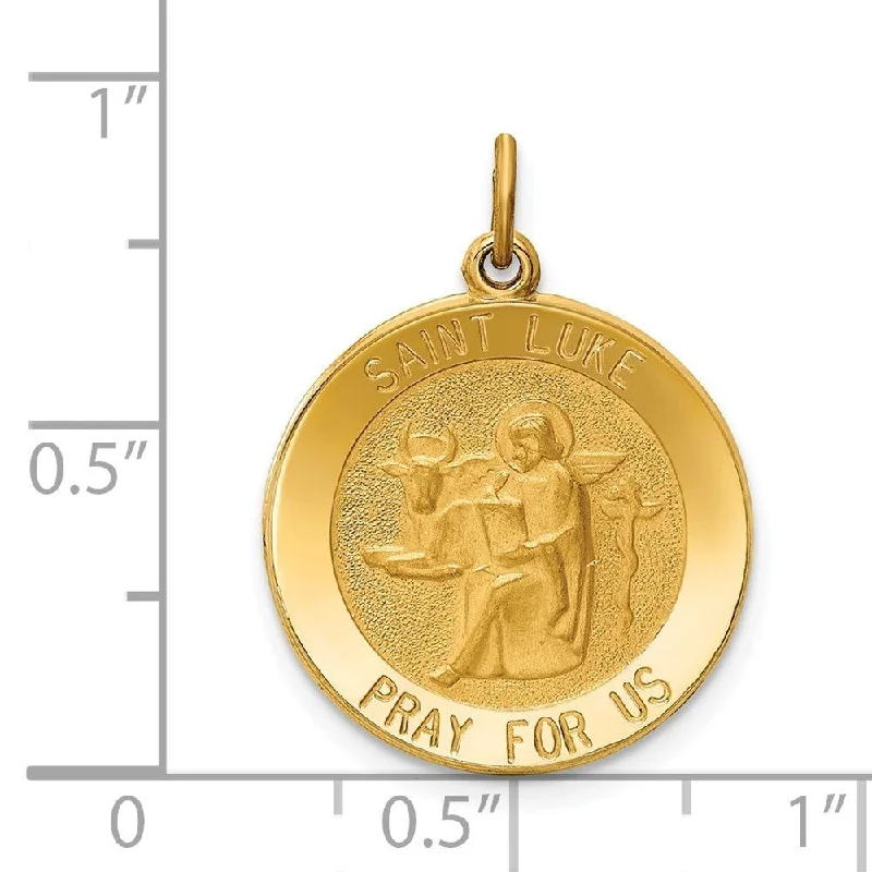 meaningful pendant necklace -Diamond2Deal 14K Yellow Gold Saint Luke Medal Pendant (L- 23.5 mm, W- 18.4 mm)