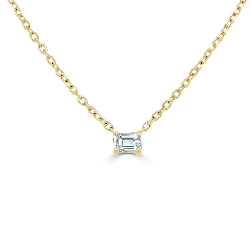 personalized gift necklace -Joelle Diamond Emerald Cut Necklace 14K Gold 0.20ct