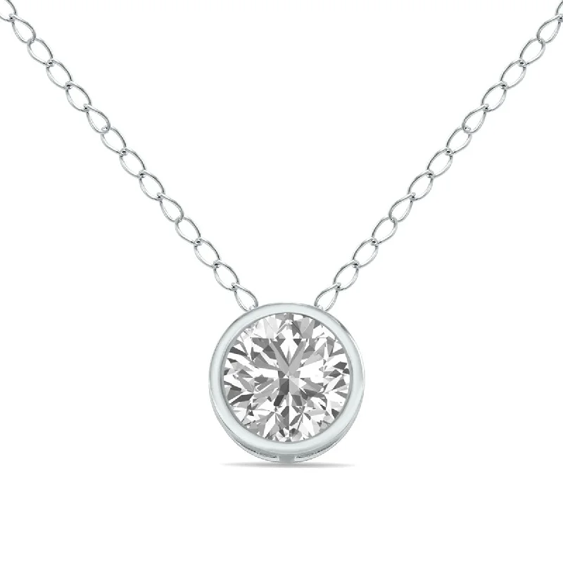 minimalist charm necklace -Lab Grown Certified 1/2 Carat Round Solitaire Diamond Bezel Set Pendant in 14K White Gold (F-G Color, S1-S2 Clarity)