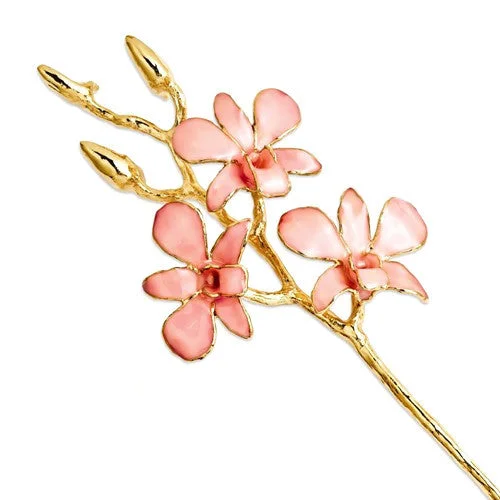 statement jewelry necklace -Lacquer Dipped 24k Gold Trimmed Pink Orchid Stem