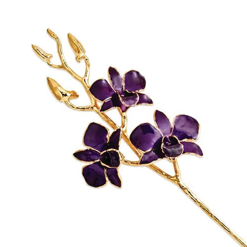 zodiac sign necklace -Lacquer Dipped 24k Gold Trimmed Purple Dendrobium Orchid Stem