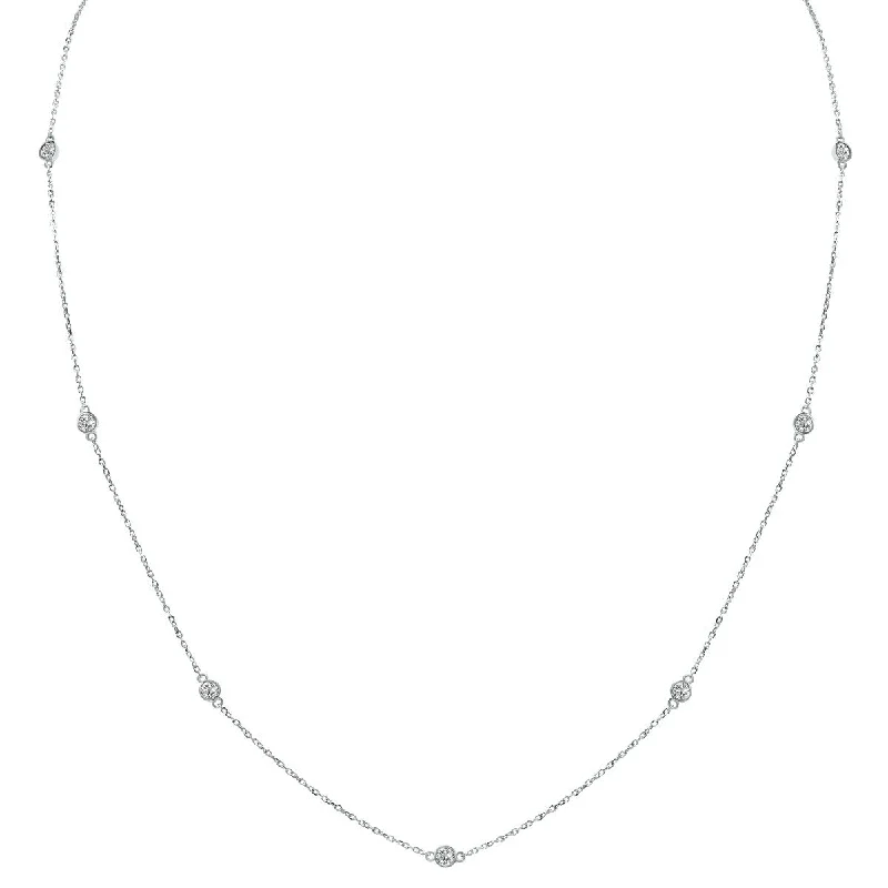 stylish pendant necklace -Marquee 0.50 Carat TW Bezel Set Lab Grown Diamond Station Necklace in 14K White Gold