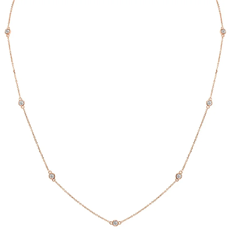 handmade crystal necklace -Marquee 0.75 Carat TW Bezel Set Lab Grown Diamond Station Necklace in 14K Rose Gold