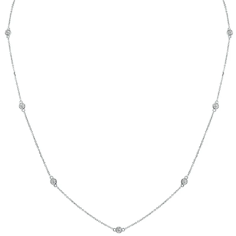 unique gemstone necklace -Marquee 0.75 Carat TW Bezel Set Lab Grown Diamond Station Necklace in 14K White Gold