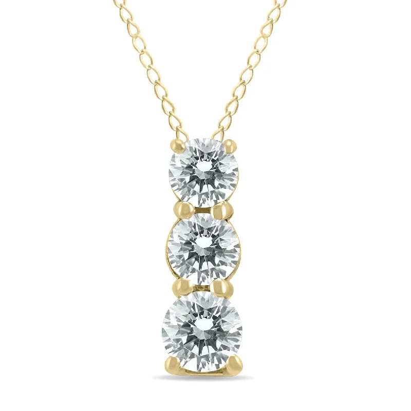 personalized family charm necklace -Marquee 1/2 Carat TW Three Stone Diamond Pendant in 14K Yellow Gold