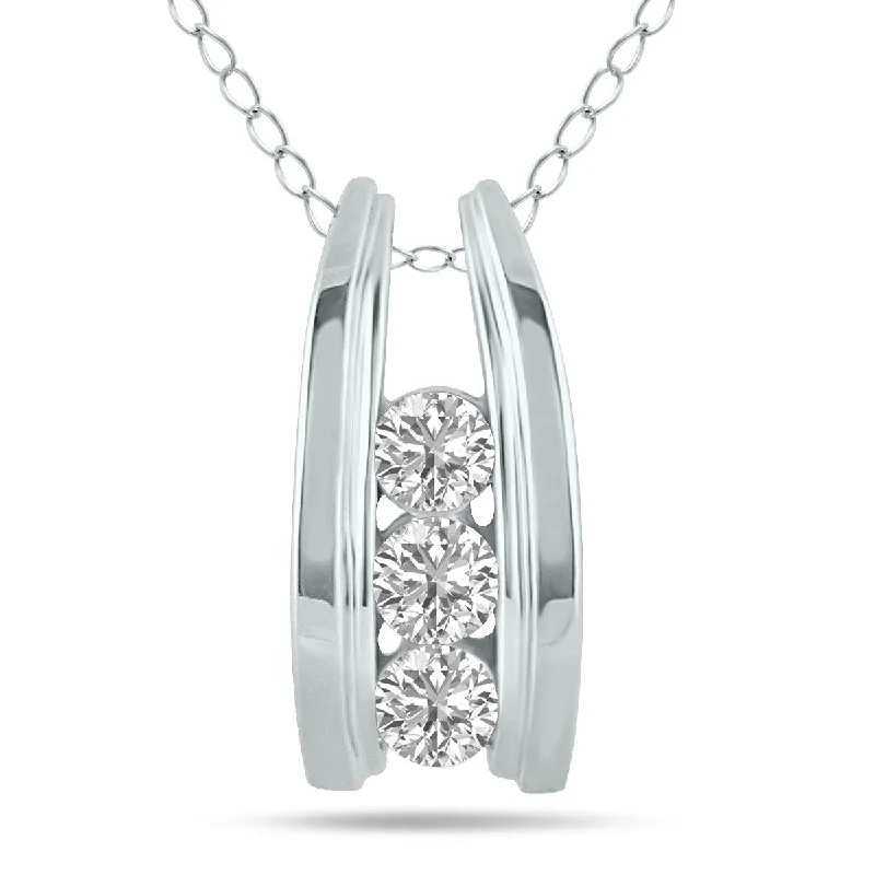 personalized name pendant -Marquee 1/2 CTW Three Stone Lab Grown Diamond Ladder Pendant in 10K White Gold