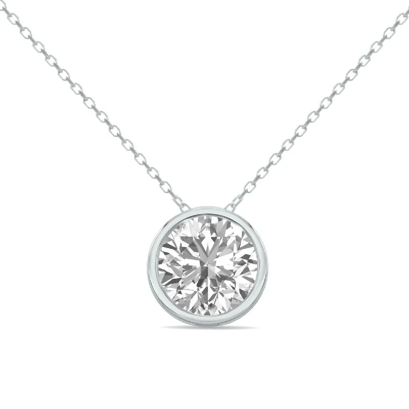 modern charm necklace -Marquee 1.50 Carat Lab Grown Diamond Bezel Pendant in 14K White Gold