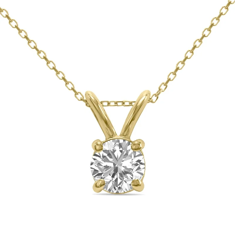 delicate gold necklace -Marquee 1 Carat Lab Grown Diamond Round Solitaire Pendant in 14K Yellow Gold