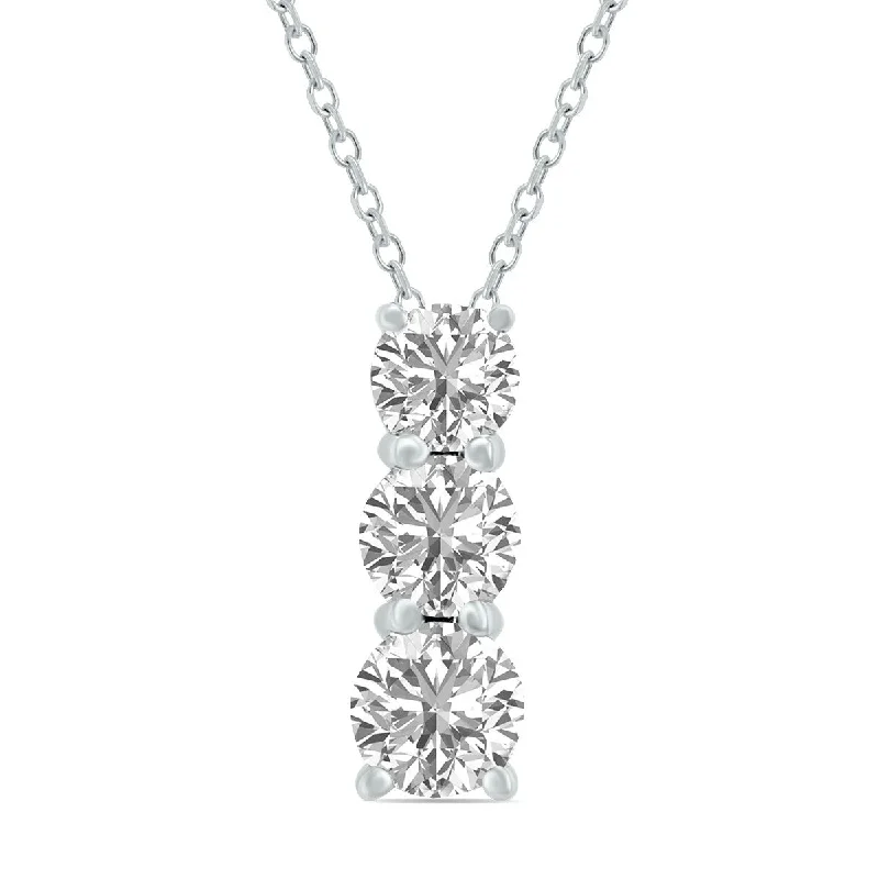 trendy moon necklace -Marquee 1 CTW Lab Grown Diamond Three Stone Pendant in 14K White Gold