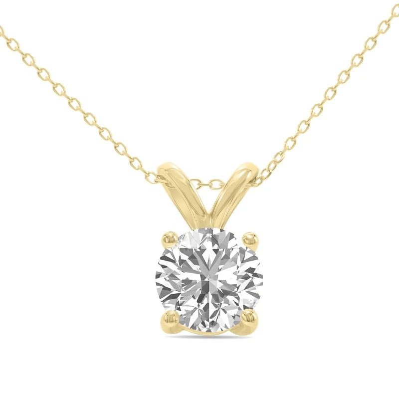 flower necklace for women -Marquee 2 Carat Lab Grown Diamond Round Solitaire Pendant in 14K Yellow Gold