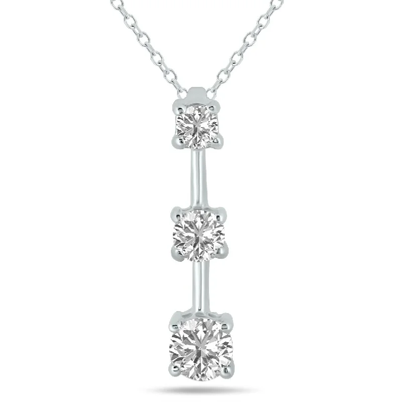 trendy gold pendant necklace -Marquee 2 CTW Three Stone Lab Grown Diamond Bar Pendant in 10K White Gold