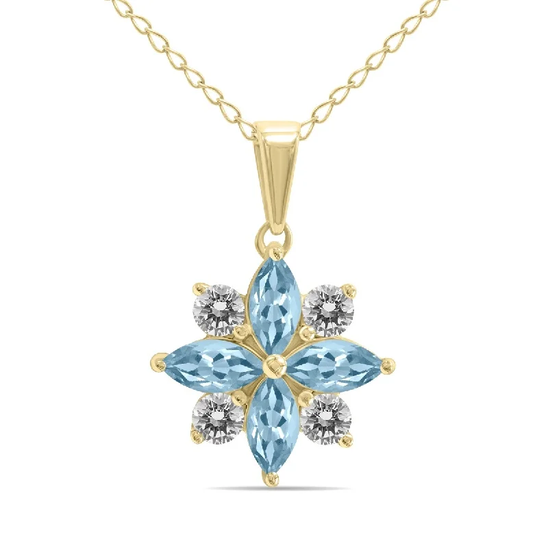 unique charm necklace for women -Marquee Jewels 3/4 Carat TW Aquamarine and Diamond Flower Pendant in 10K Yellow Gold