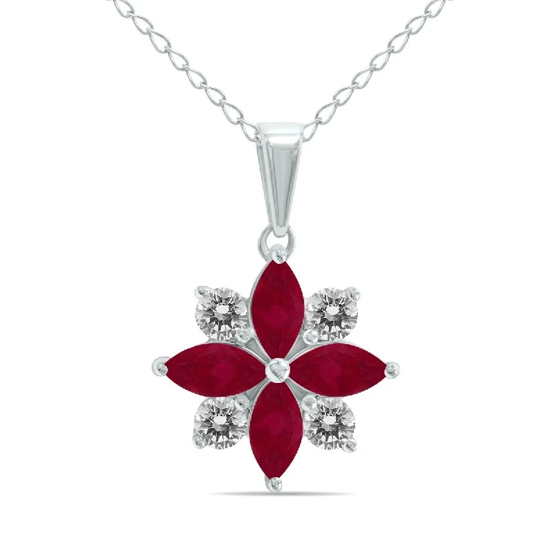 heart shaped necklace -Marquee Jewels 3/4 Carat TW Ruby and Diamond Flower Pendant in 10K White Gold