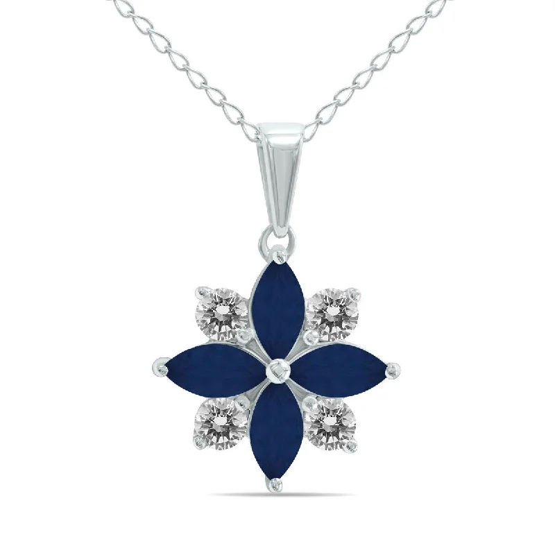 statement heart necklace -Marquee Jewels 3/4 Carat TW Sapphire and Diamond Flower Pendant in 10K White Gold