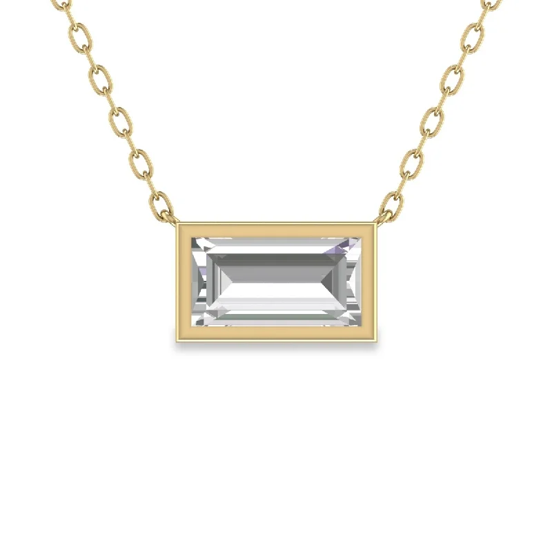 minimalist gold necklace -Marquee Lab Grown 1/2 Carat Baguette Bezel Set Diamond Solitaire Pendant in 14K Yellow Gold