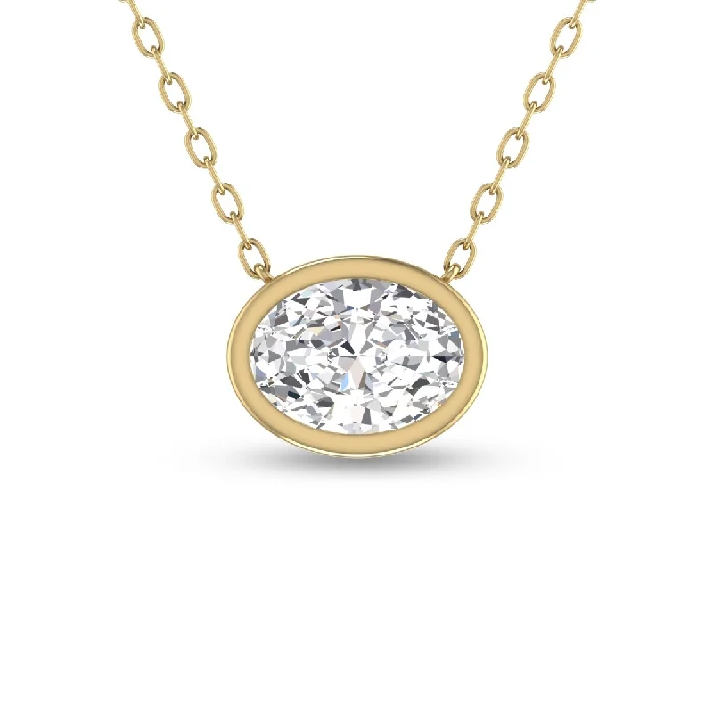 silver heart pendant necklace -Marquee Lab Grown 1/4 Carat Oval Bezel Set Diamond Solitaire Pendant in 14K Yellow Gold