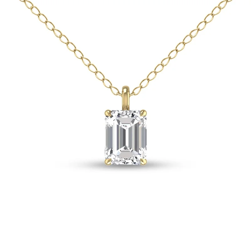 chic charm necklace -Marquee Lab Grown 1 Carat Emerald Solitaire Diamond Pendant in 14K Yellow Gold