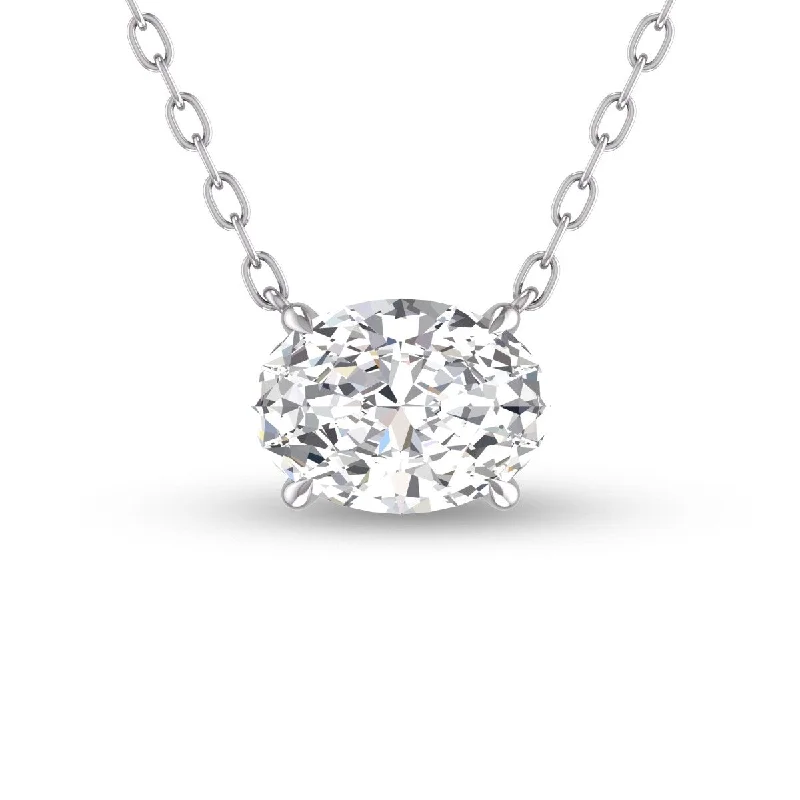 birthstone necklace with charm -Marquee Lab Grown 1 Carat Floating Oval Diamond Solitaire Pendant in 14K White Gold