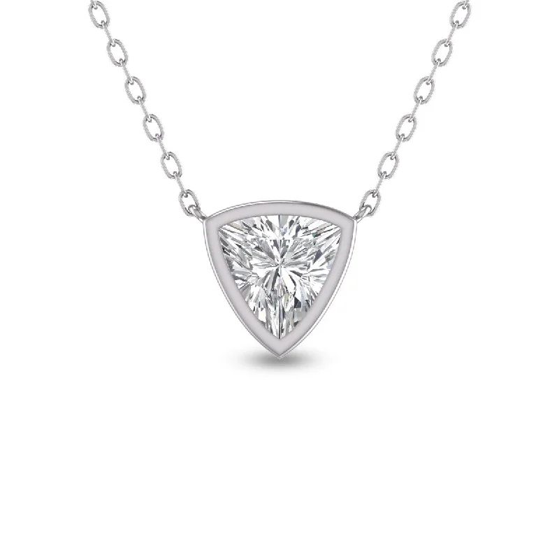 cute initial necklace -Marquee Lab Grown 1 Carat Trillion Shaped Bezel Set Diamond Solitaire Pendant in 14K White Gold