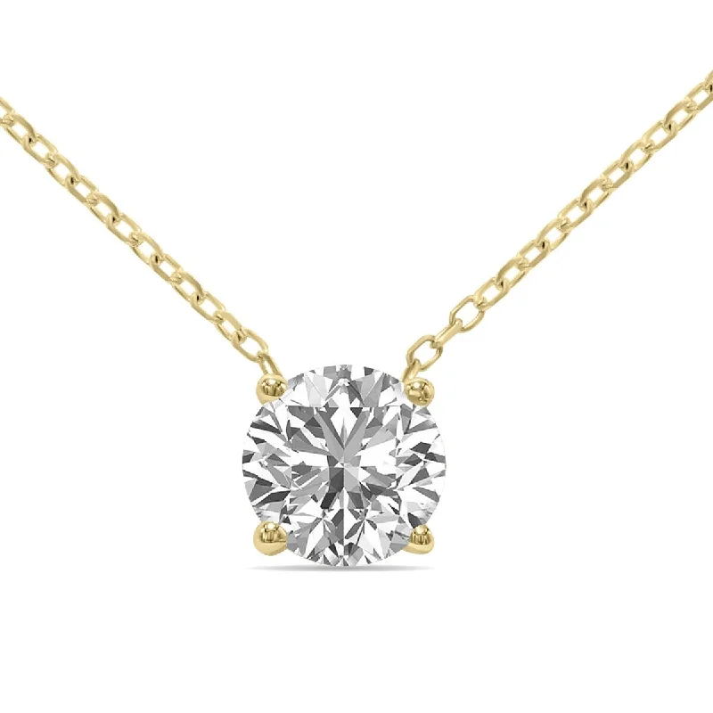 unique crystal necklace -Marquee Lab Grown 3/4 Carat Floating Round Diamond Solitaire Pendant in 14K Yellow Gold (F-G Color, VVS1-VVS2 Clarity)