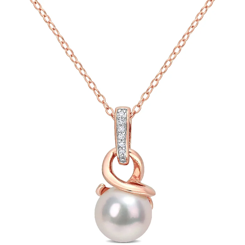 emerald pendant necklace -Miadora 0.03 ct Diamond TW 8-8.5mm White Japanese Akoya Cultured Pearl Fashion Necklace Pink Silver GH I2;I3