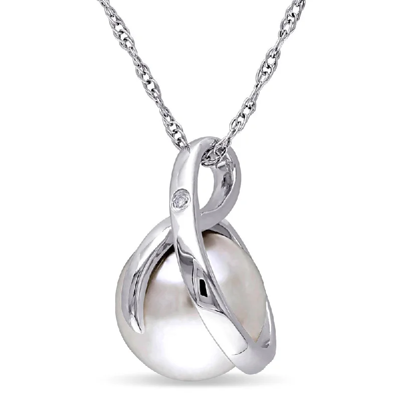 simple charm necklace -Miadora 10k White Gold Cultured Freshwater Pearl and Diamond Accent Necklace (8-8.5 mm)