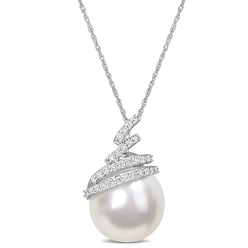 colorful necklace for women -Miadora 12-12.5mm South Sea Cultured Pearl and 1/4 ct TDW Diamond Drop 10k White Gold