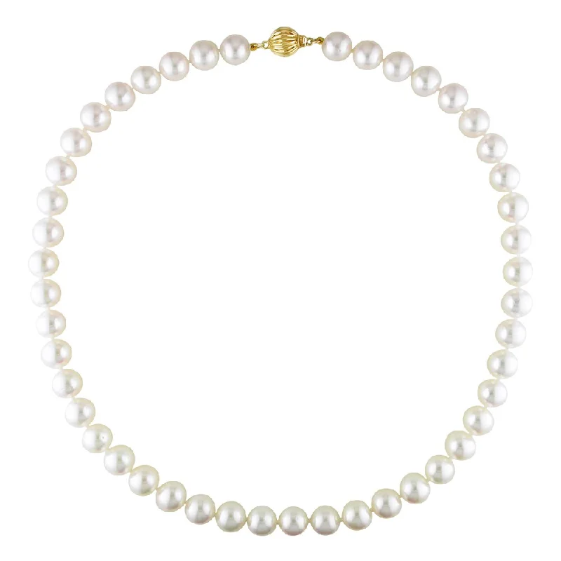 classic pearl necklace -Miadora 14k Yellow Gold White Cultured Akoya Pearl Necklace (8.5 - 9mm)