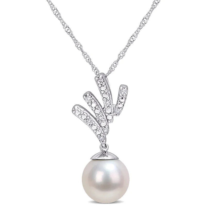 elegant diamond necklace -Miadora 8-8.5mm Cultured Freshwater Pearl and Diamond Accent Drop 10k White Gold