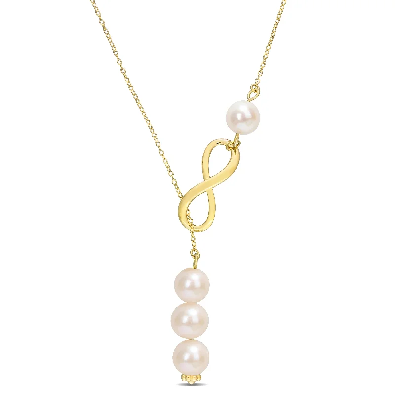 hand-stamped necklace -Miadora 8-9mm Cultured Freshwater Pearl Infinity Lariat Yellow Plated Sterling Silver