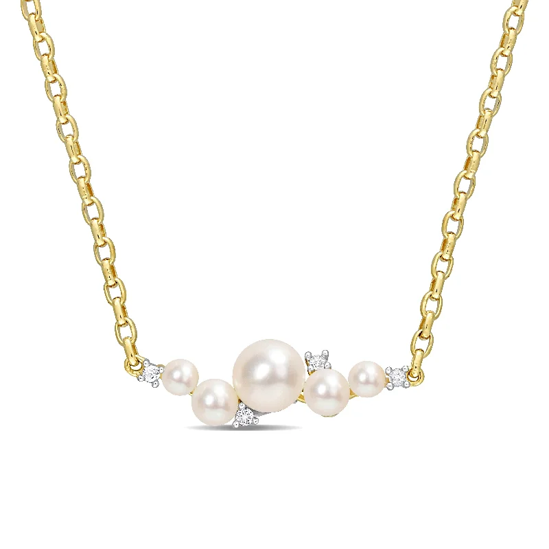 romantic couple necklace -Miadora Cultured Freshwater Pearl and 1/8ct TGW White Topaz Yellow Silver