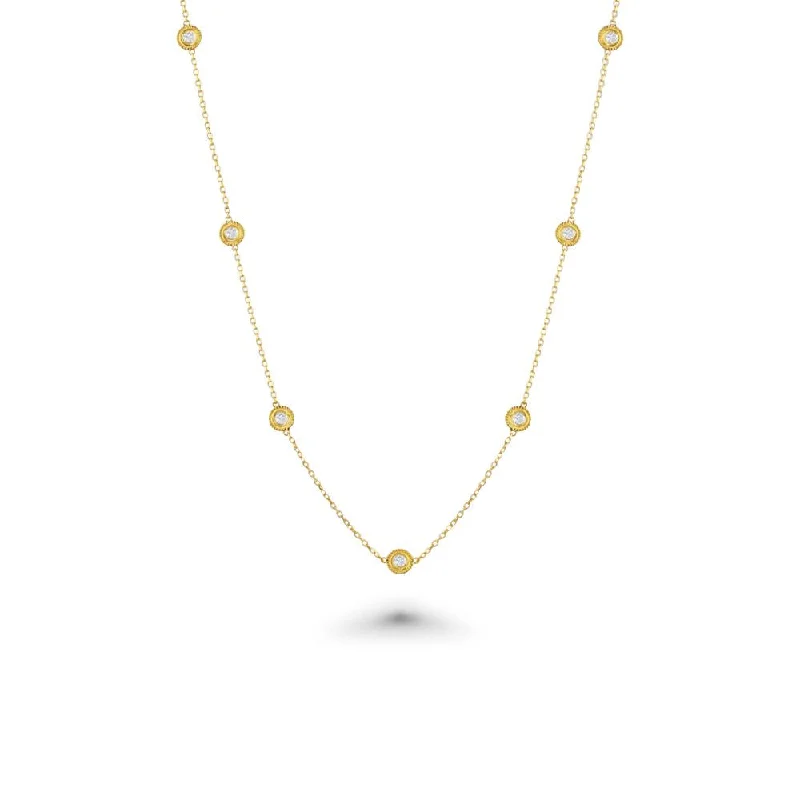 pearl choker necklace -10 Stone Diamond By The Yard Necklace, Bezel Set Diamond Station Necklace (0.70 ct.) in 14K Gold