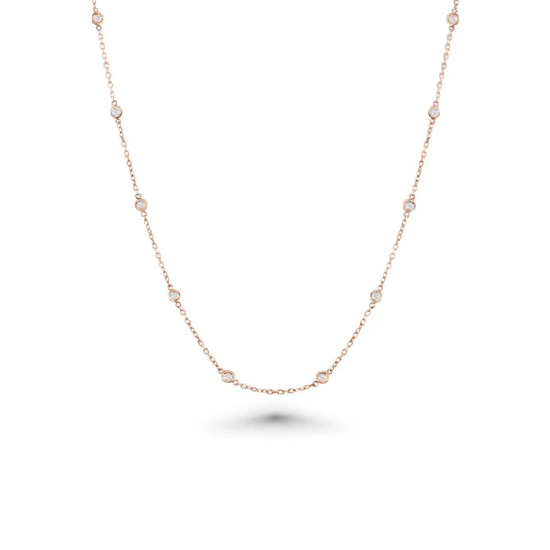 modern pendant necklace -16 Stone Diamond By The Yard Necklace, Bezel Set Diamond Station Necklace (0.50 ct.) in 14K Gold