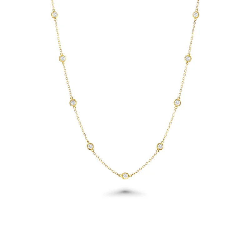 custom gemstone necklace -16 Stone Diamond By The Yard Necklace, Bezel Set Diamond Station Necklace (1.50 ct.) in 14K Gold