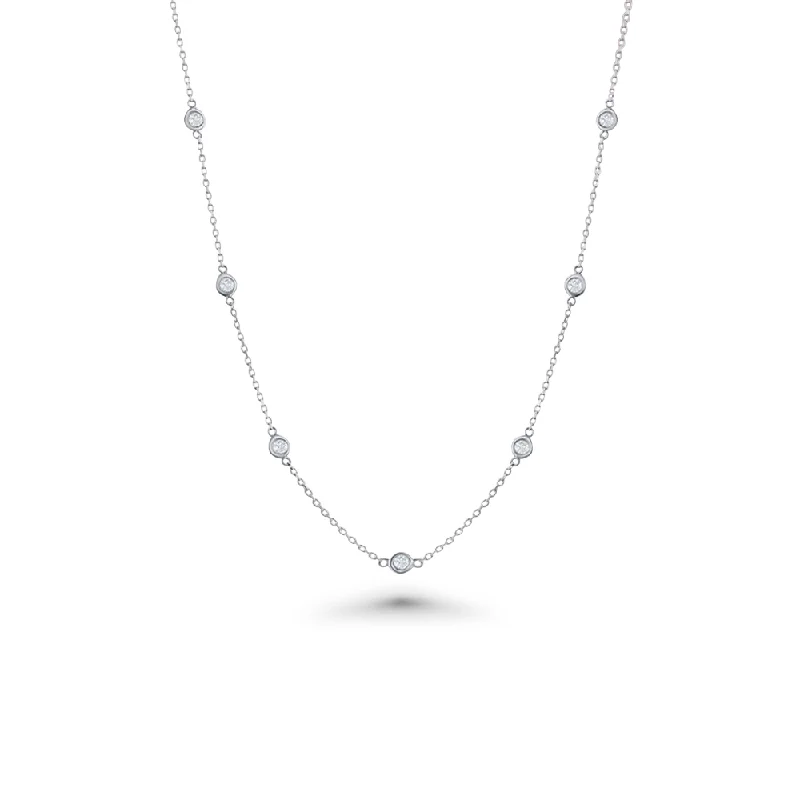 nature inspired necklace -7 Stone Diamond By The Yard Necklace, Bezel Set Diamond Station Necklace (0.50 ct.) in 14K Gold