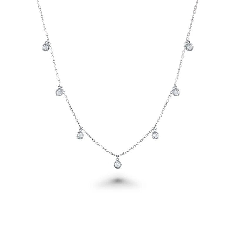 matching heart necklace -7 Stone Dangle Diamond Station Necklace (0.50 ct.) Bezel Set in 14K Gold