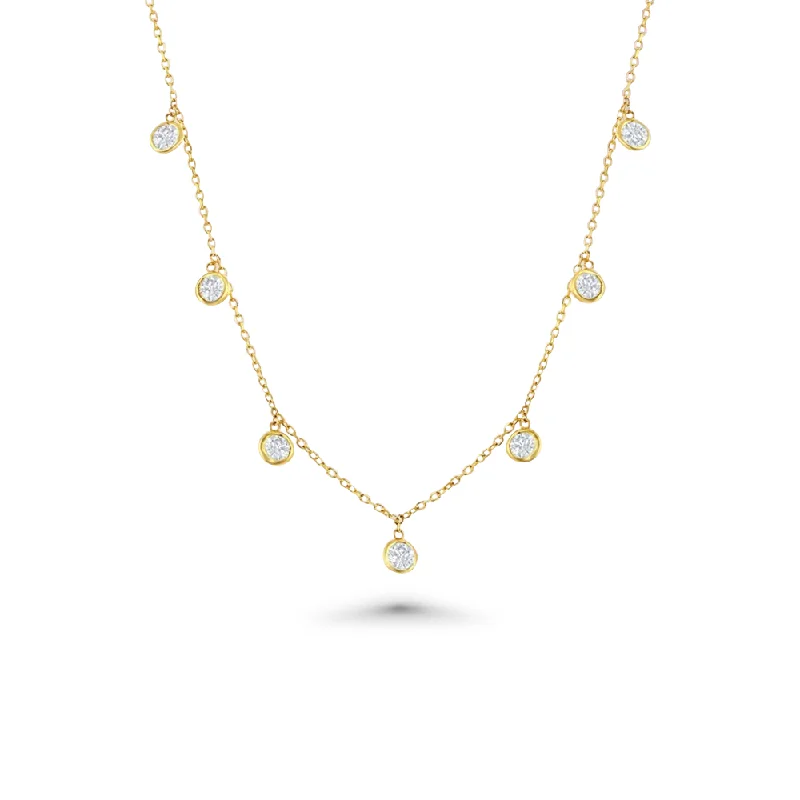 men’s stainless steel necklace -7 Stone Diamond Dangle Necklace, Bezel Set Diamond Station Necklace (1.50 ct.) in 14K Gold Chain