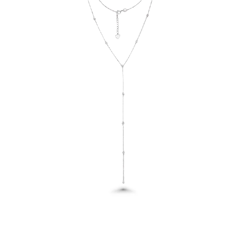 minimalist charm necklace -9 Stones Diamond By The Yard Lariat Necklace (0.30 ct.) Bezel Set in 14K Gold