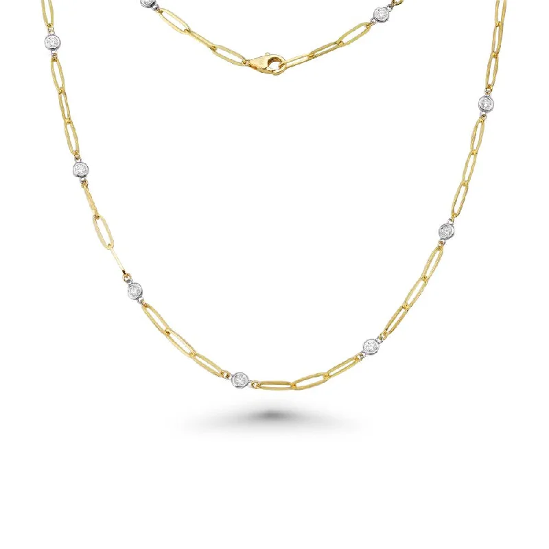 luxury choker necklace -Alternate Bezel Diamond Paper Clip Necklace (0.96 ct.) in 14K Gold