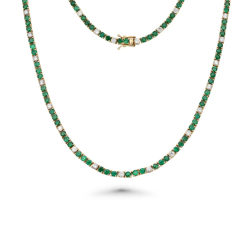 luxury necklace for women -Alternate Diamond & Emerald Tennis Necklace ( 11.50 ct.) 4-Prongs Setting in 14K Gold