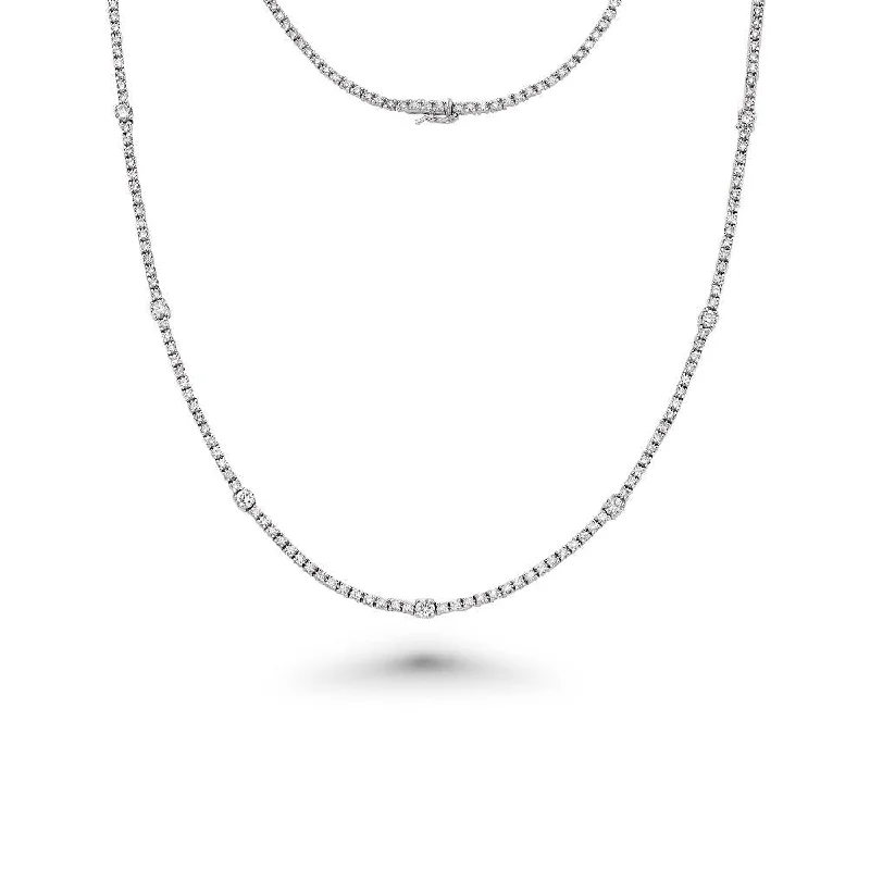 necklace for women -Alternate Diamond Tennis Necklace (5.50 ct.) 2 points and 18 points 4-Prongs Setting in 14K Gold