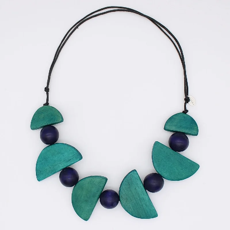 engraved gold necklace -Aqua and Navy Half Moon Statement Necklace