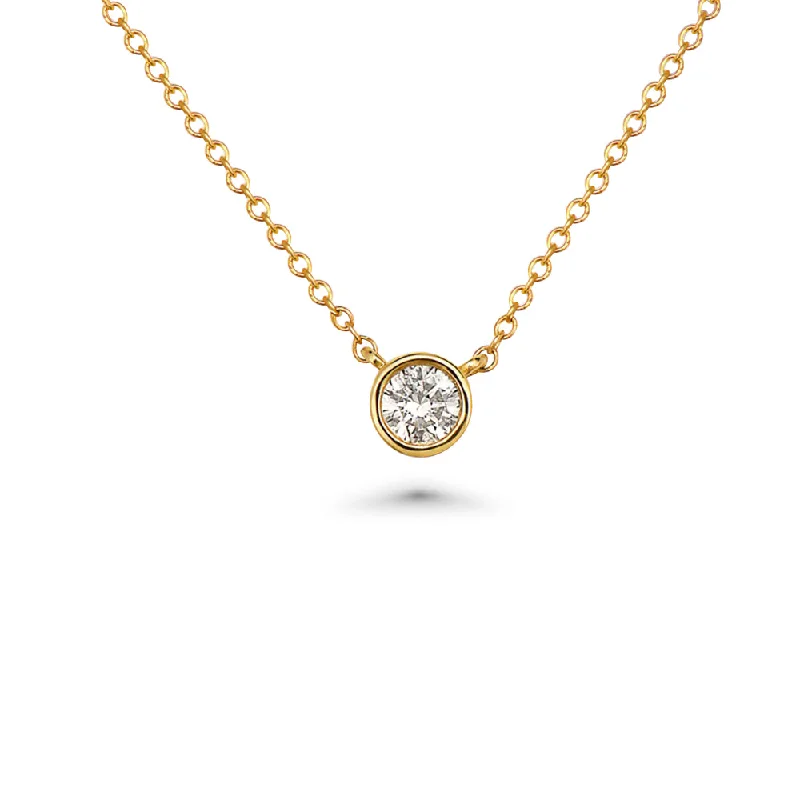 symbolic necklace for women -Solitaire Diamond Chain Necklace (0.25 ct.) Bezel Set in 14K Gold