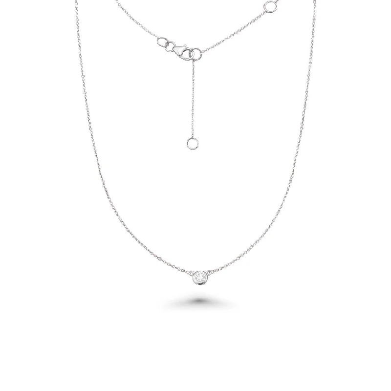 silver gemstone necklace -Solitaire Diamond Chain Necklace (0.40 ct.) Bezel Set in 14K Gold