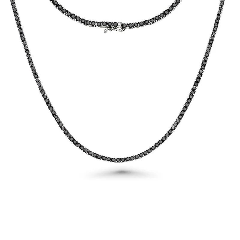 colorful gemstone necklace -Black Diamond Tennis Necklace (10.50 ct.) 2.50 mm 4-Prongs Setting in 14K Gold