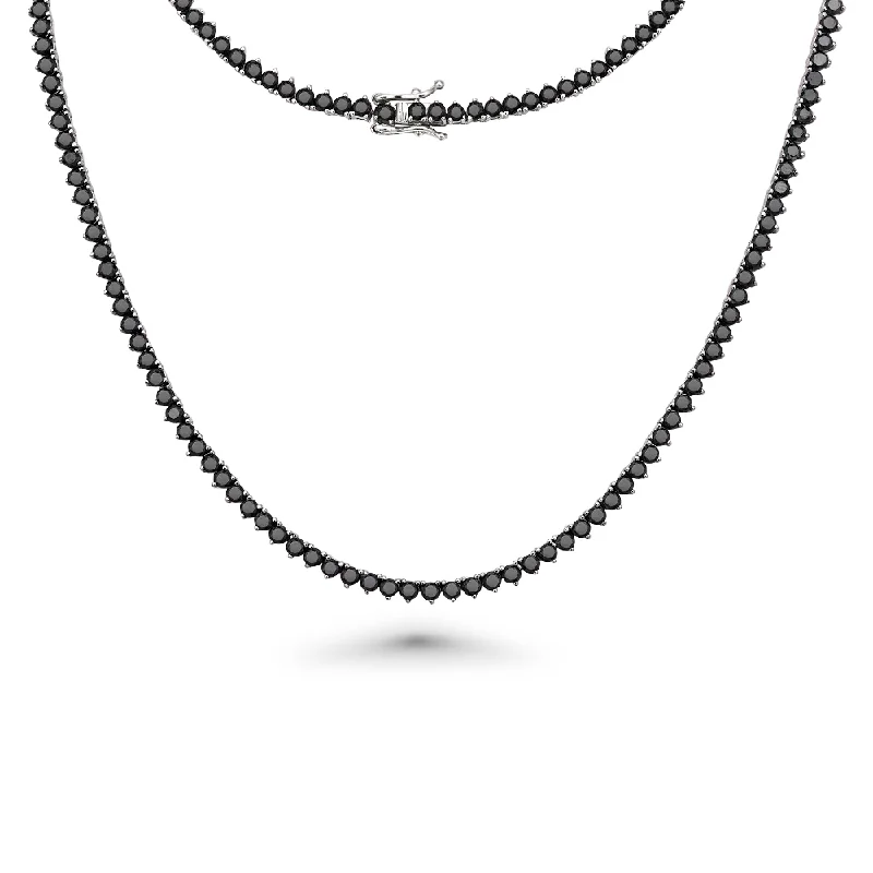 sapphire necklace for women -Black Diamond Tennis Necklace (13.50 ct.) 2.70 mm 3-Prongs Setting in 14K Gold