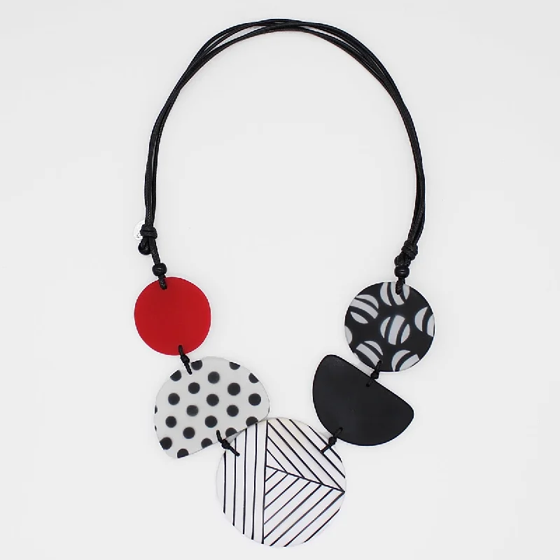 silver charm necklace -Black White and Red Palma Necklace