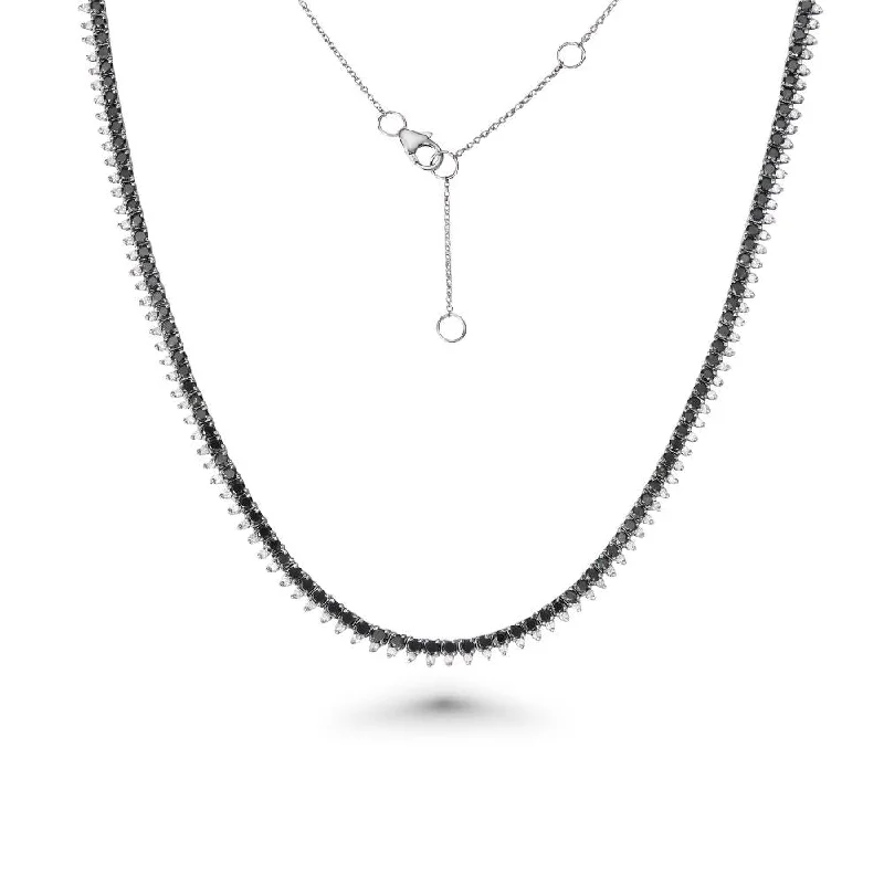 birthstone necklace for women -Black & White Diamond Halfway Tennis Choker Necklace (6.15 ct.) in 14K Gold