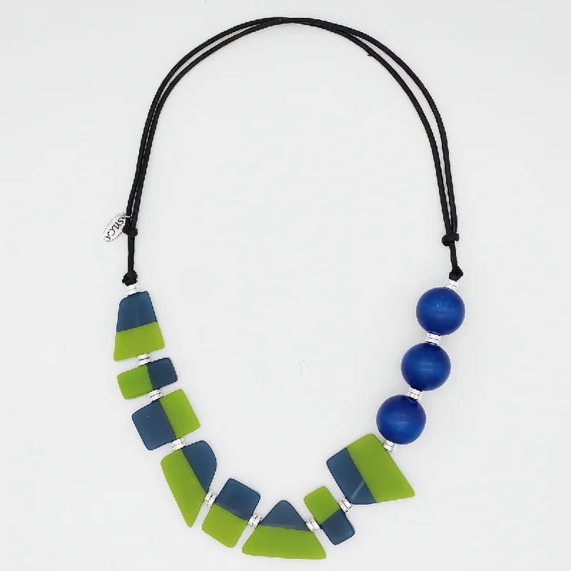 minimalist silver necklace -Blue and Lime Electric Oasis Necklace